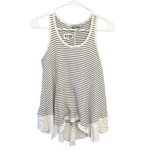 Chloe K  Black Cream Tank Top Waffle Striped Asymmetrical Hem XS Womens